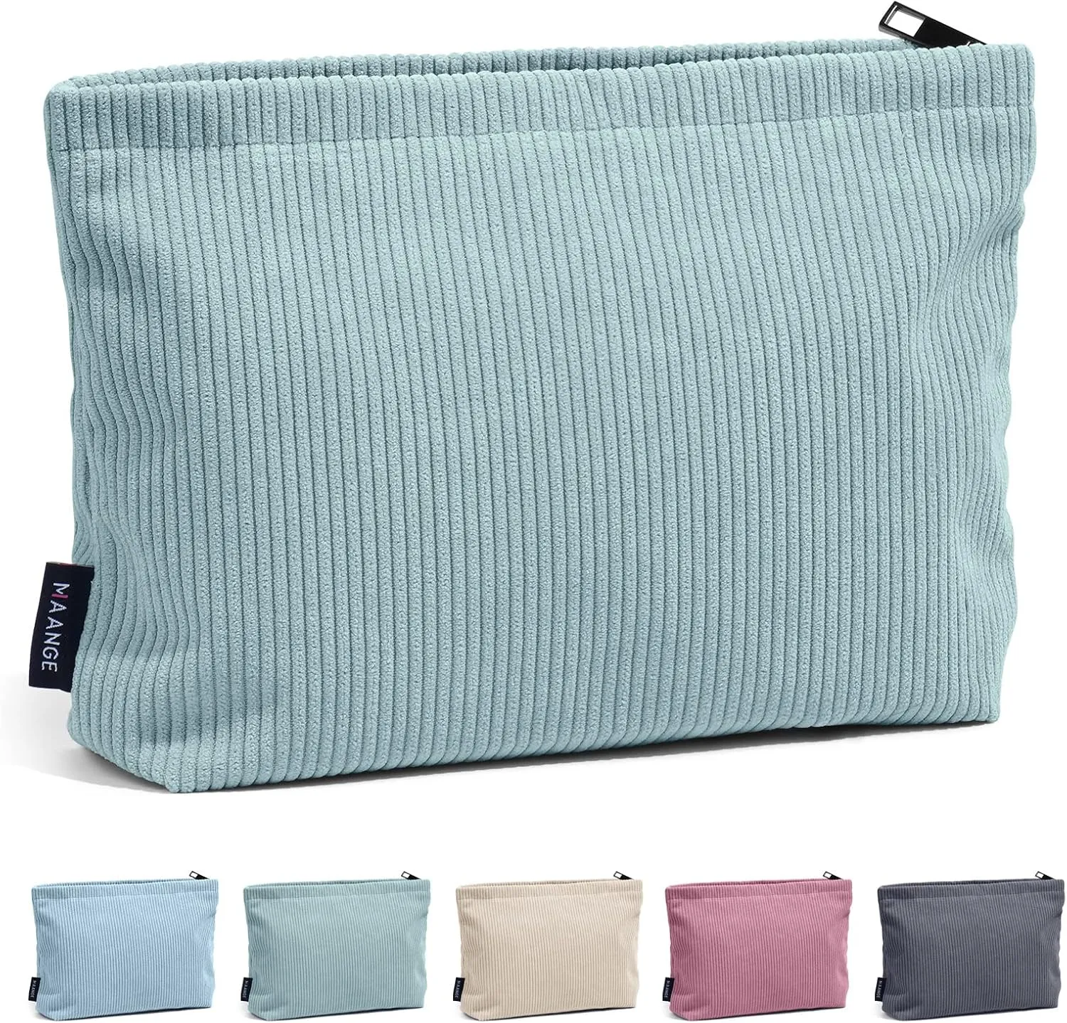 MAANGE Small Makeup Bag For Purse, Travel Cosmetic Bag Makeup Pouch Corduroy Portable Versatile Zipper Pouch For Women (GREEN)