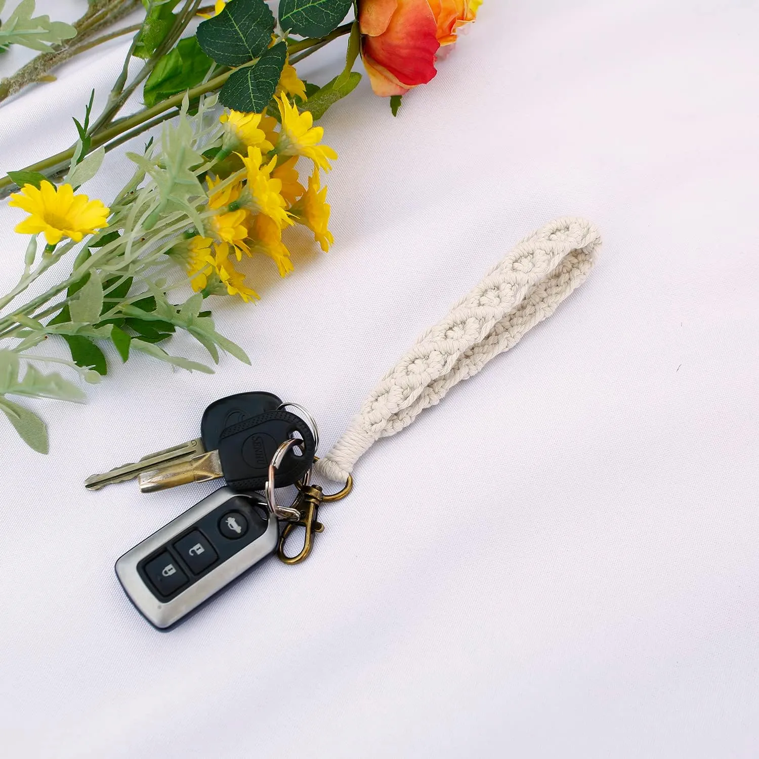Macrame Keychain Boho Handmade Wristlet Keychain Wrist Lanyard Key Chain for Women