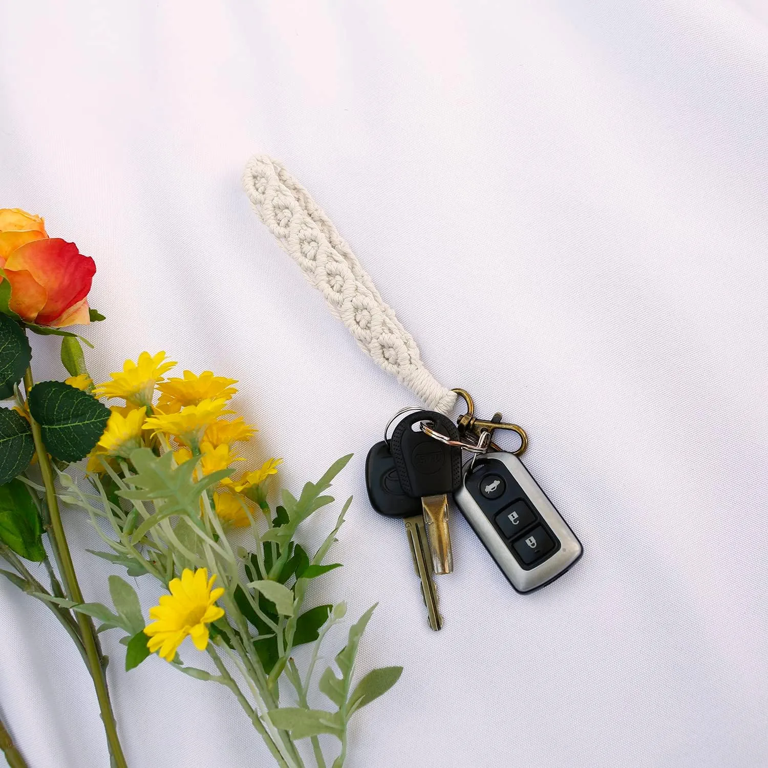 Macrame Keychain Boho Handmade Wristlet Keychain Wrist Lanyard Key Chain for Women
