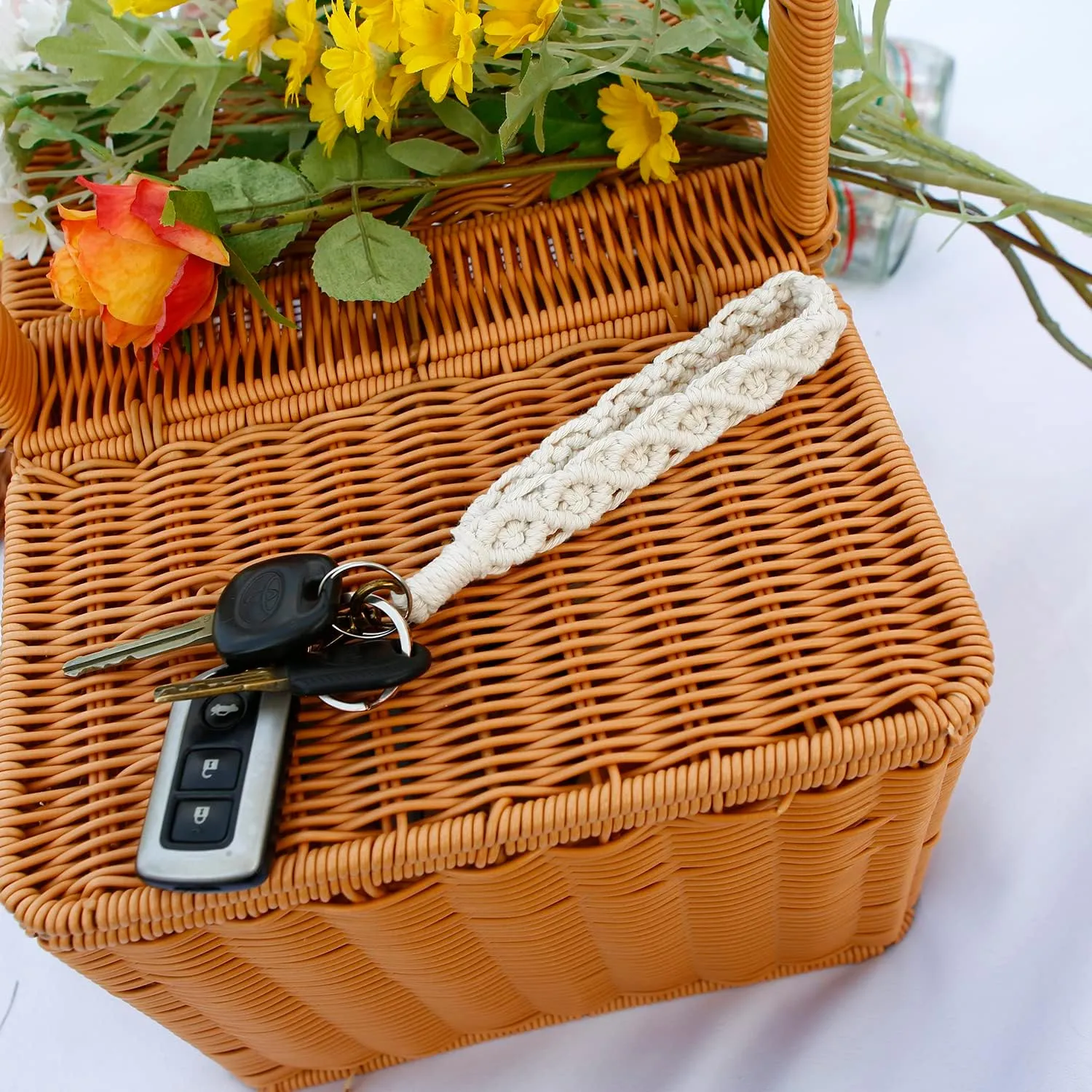 Macrame Keychain Boho Handmade Wristlet Keychain Wrist Lanyard Key Chain for Women