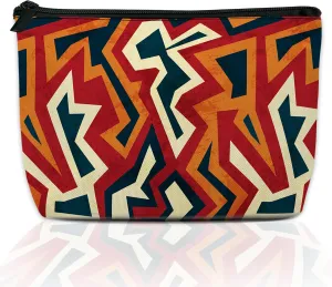 Makeup Bag for Purse, Waterproof Funny Boho African Aztec Cosmetic Bag for Women, Zipper Travel Toiletry Pouch Ethnic Geometric Gift 9.55.9 Inch
