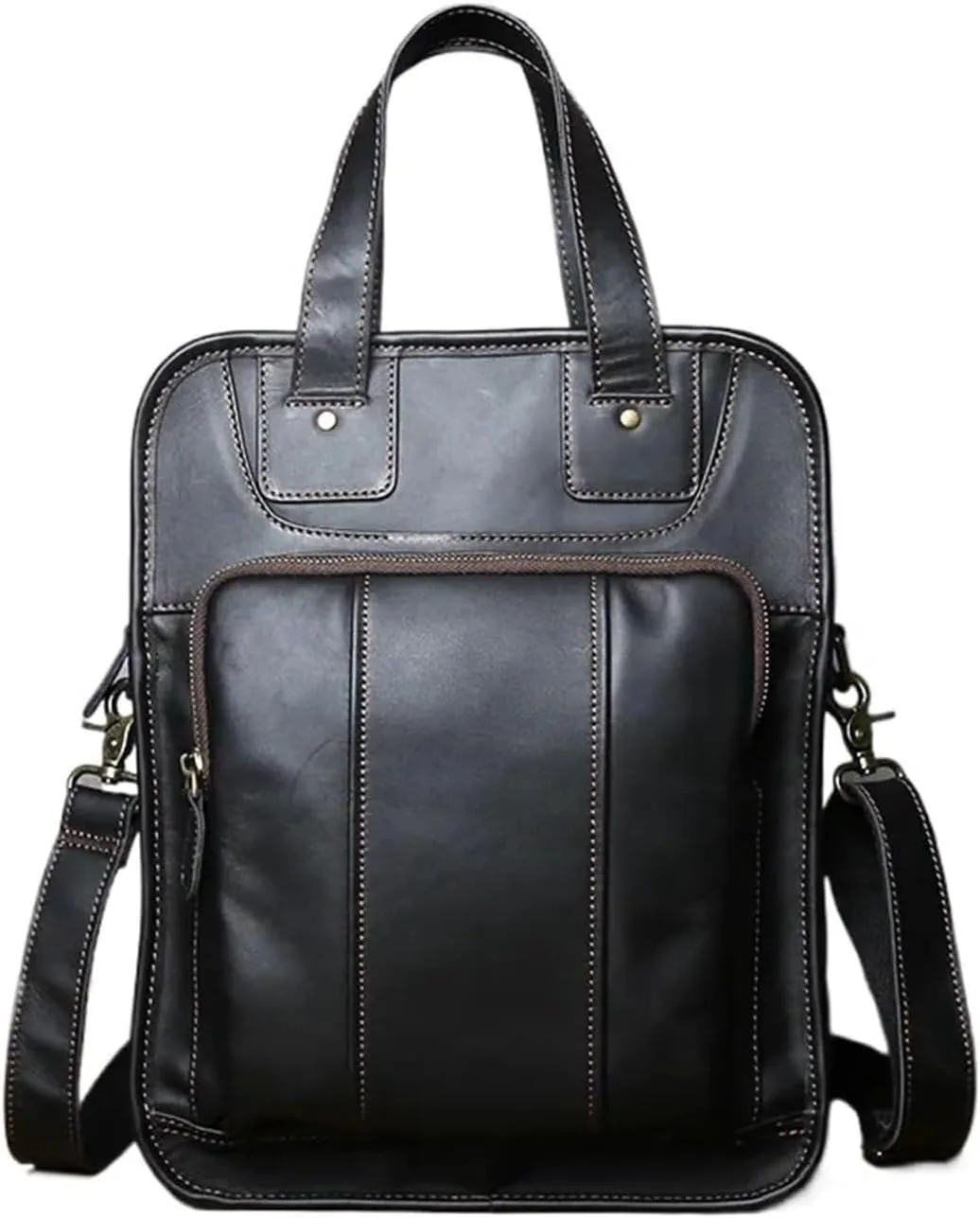 Men's Leather Handbag Casual Messenger Bag Top Layer Leather Vertical Briefcase Shoulder Bag Suitable