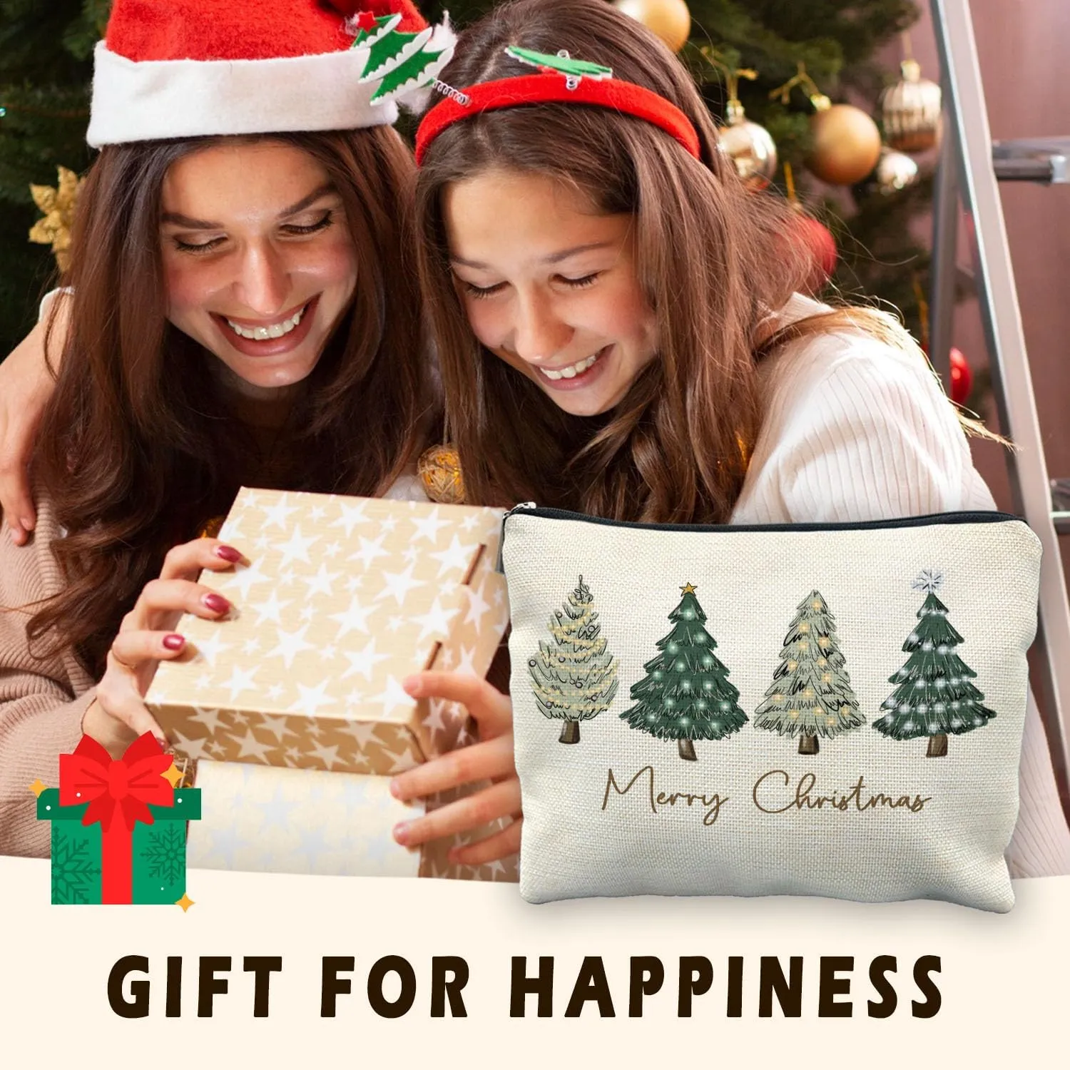 Merry Christmas Tree Cosmetic Bag - Green Makeup Pouch for Women, Zipper Pouch for Gifts