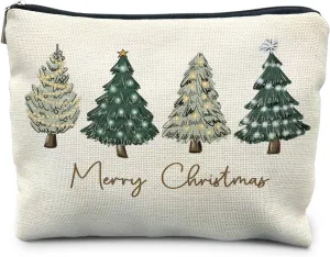Merry Christmas Tree Cosmetic Bag - Green Makeup Pouch for Women, Zipper Pouch for Gifts