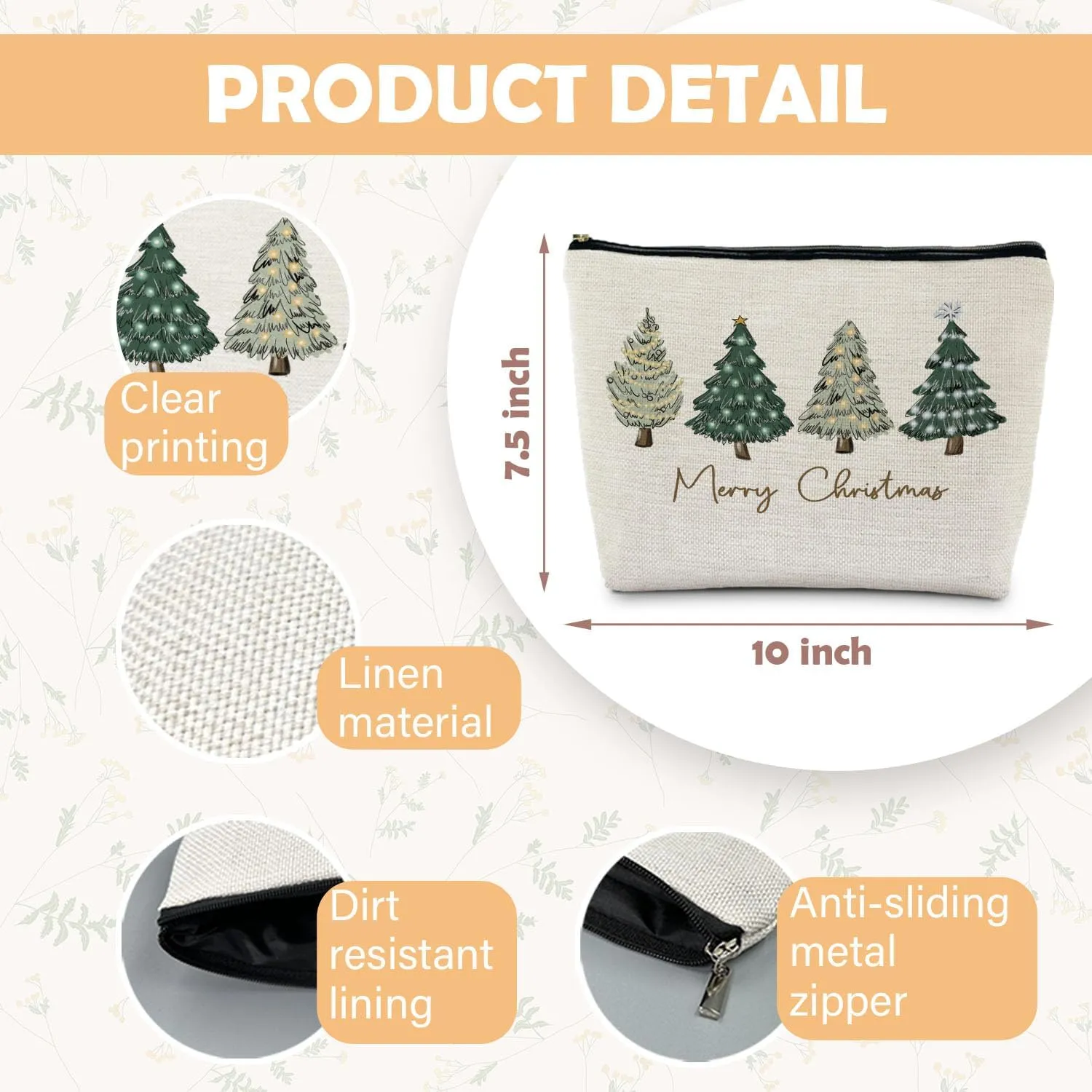 Merry Christmas Tree Cosmetic Bag - Green Makeup Pouch for Women, Zipper Pouch for Gifts