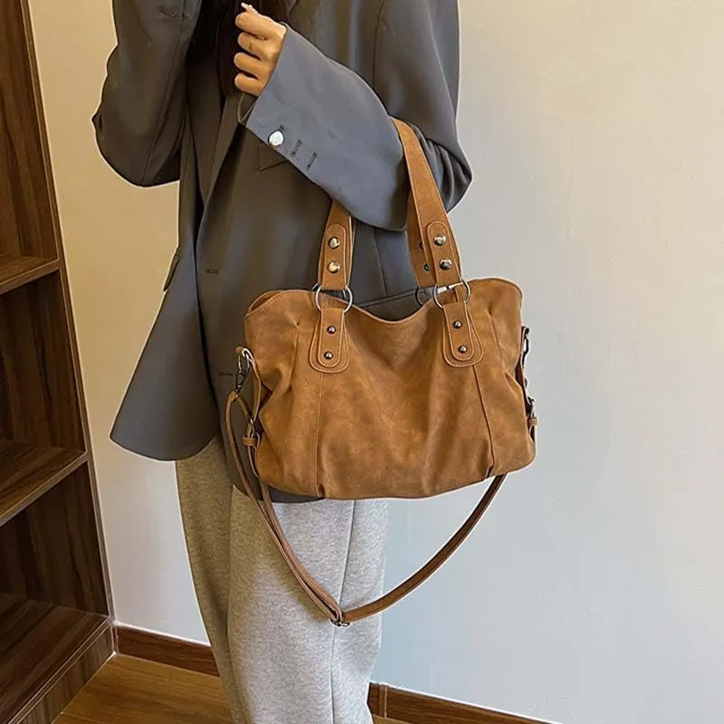 Molodo Womens Large Tote Bag Vintage Top Handle Satchel Bag PU Shoulder Bag Versatile Crossbody Bag Tote Handbag Purse