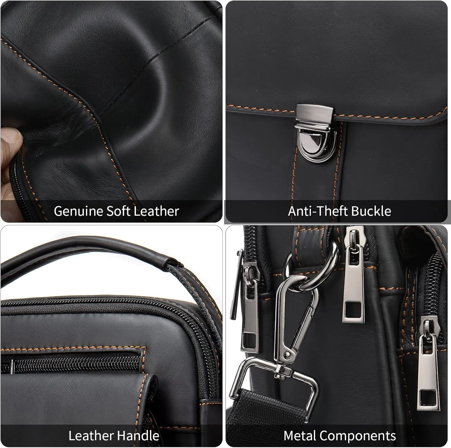 NIUCUNZH Man Purses and Bags Small, Mini Genuine Leather Messenger and Shoulder Bag for Men with lots of Zipper Pockets