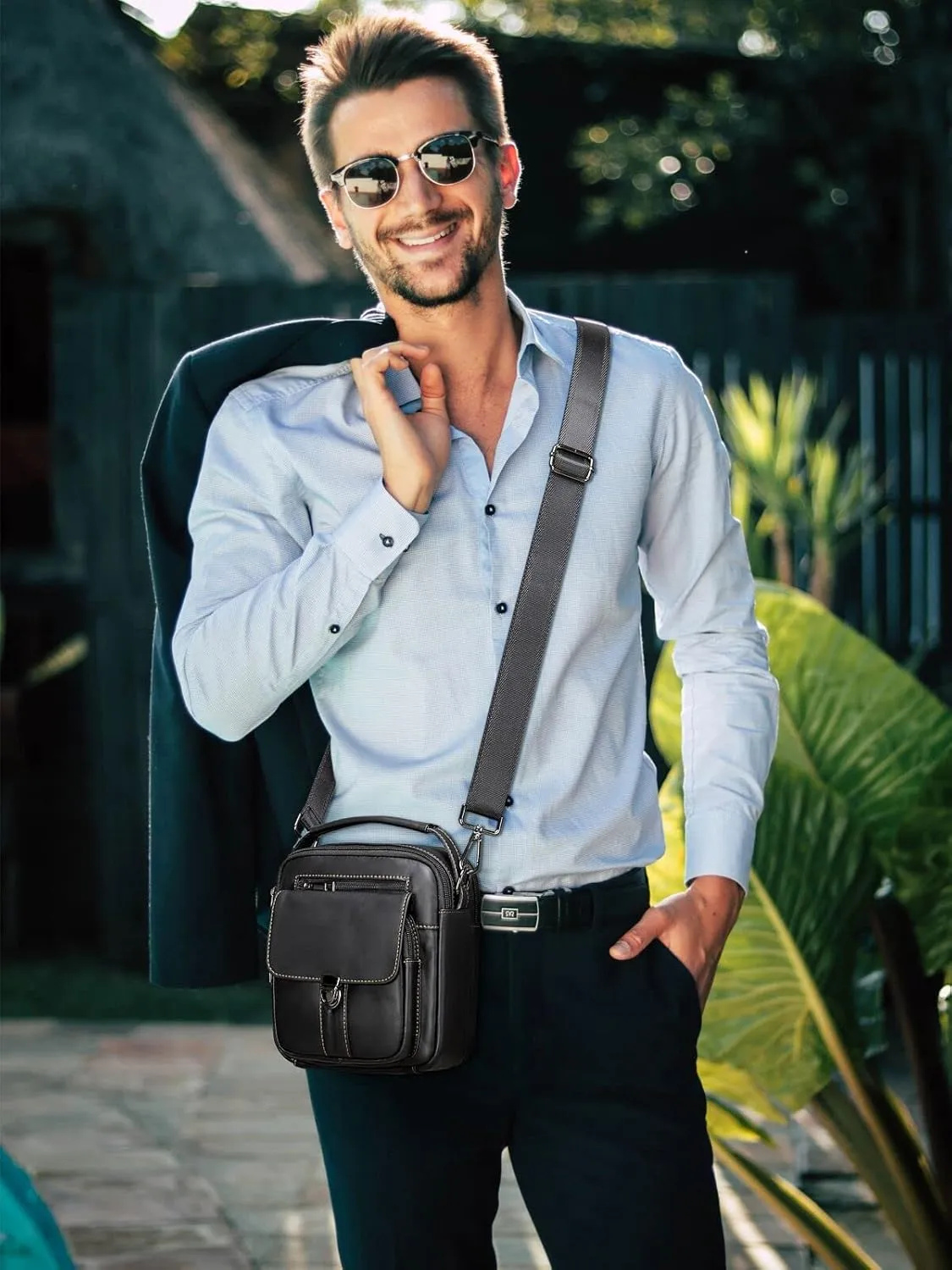 NIUCUNZH Man Purses and Bags Small, Mini Genuine Leather Messenger and Shoulder Bag for Men with lots of Zipper Pockets