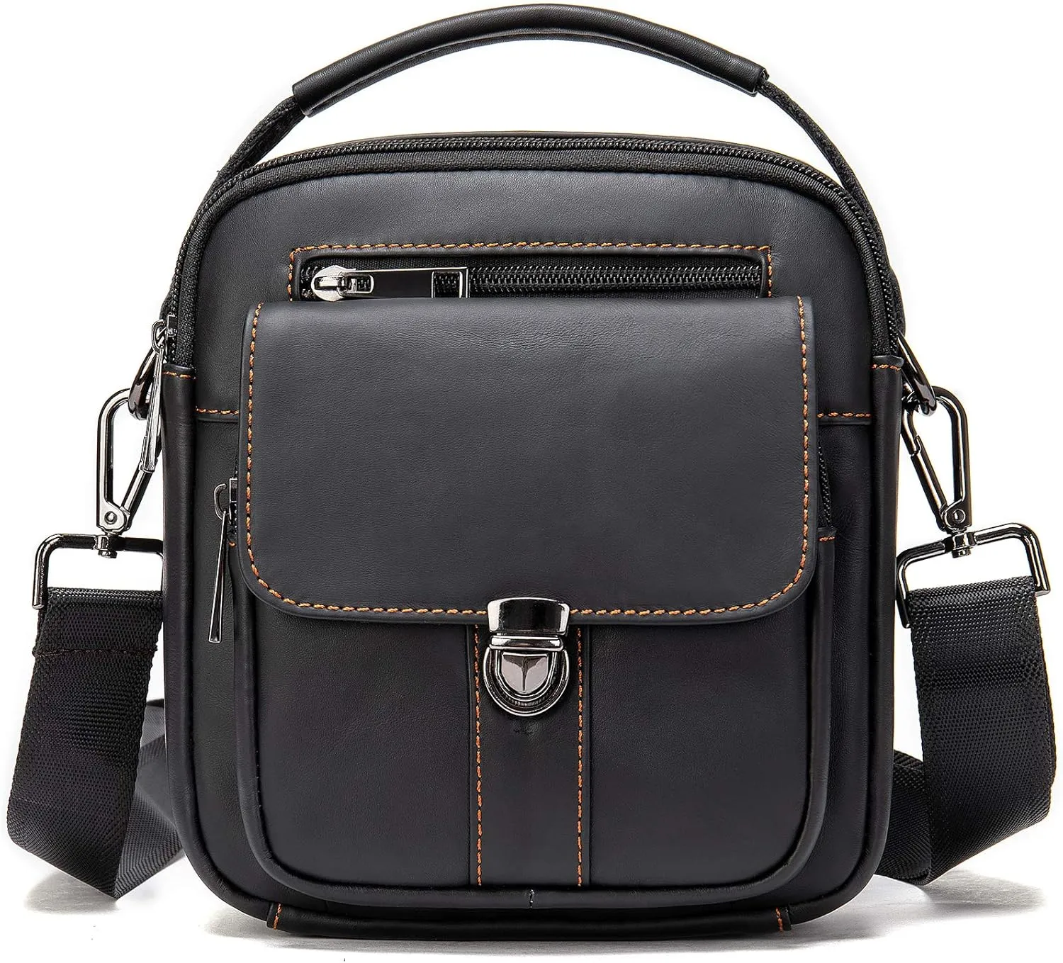 NIUCUNZH Man Purses and Bags Small, Mini Genuine Leather Messenger and Shoulder Bag for Men with lots of Zipper Pockets