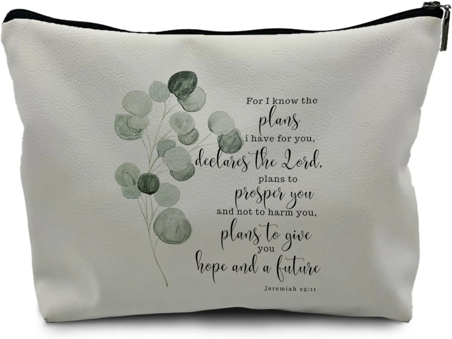Nogrit Bible Scripture Jeremiah 29:11 Gifts Watercolor Eucalyptus Leaf Makeup Cosmetic Bag,Christian Religious Linen Makeup Travel Toiletry Bag,pu
