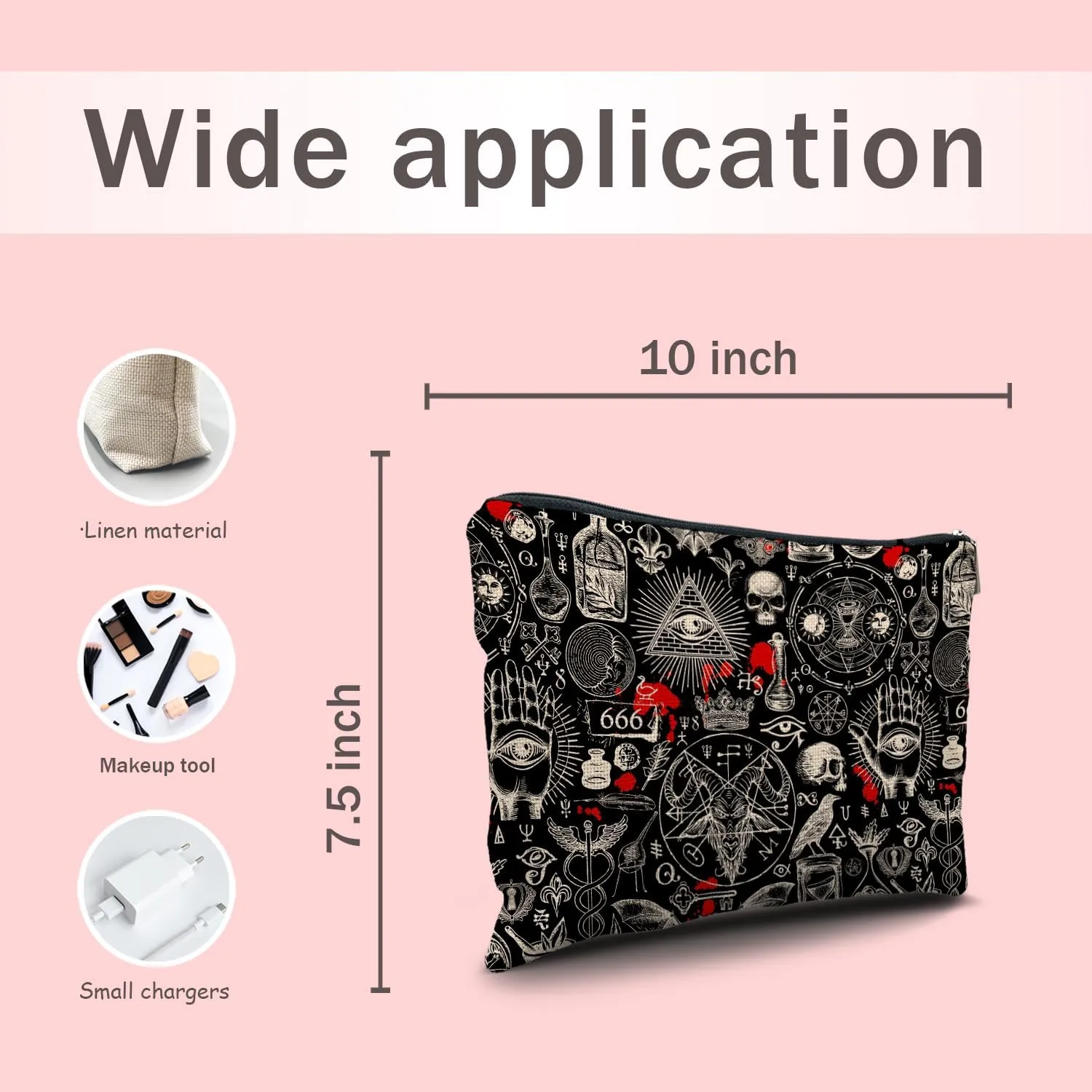 Nogrit Gothic Black Makeup Bag - Retro Black Small Cosmetic Makeup Bag for Purse, Gothic Gifts for Women