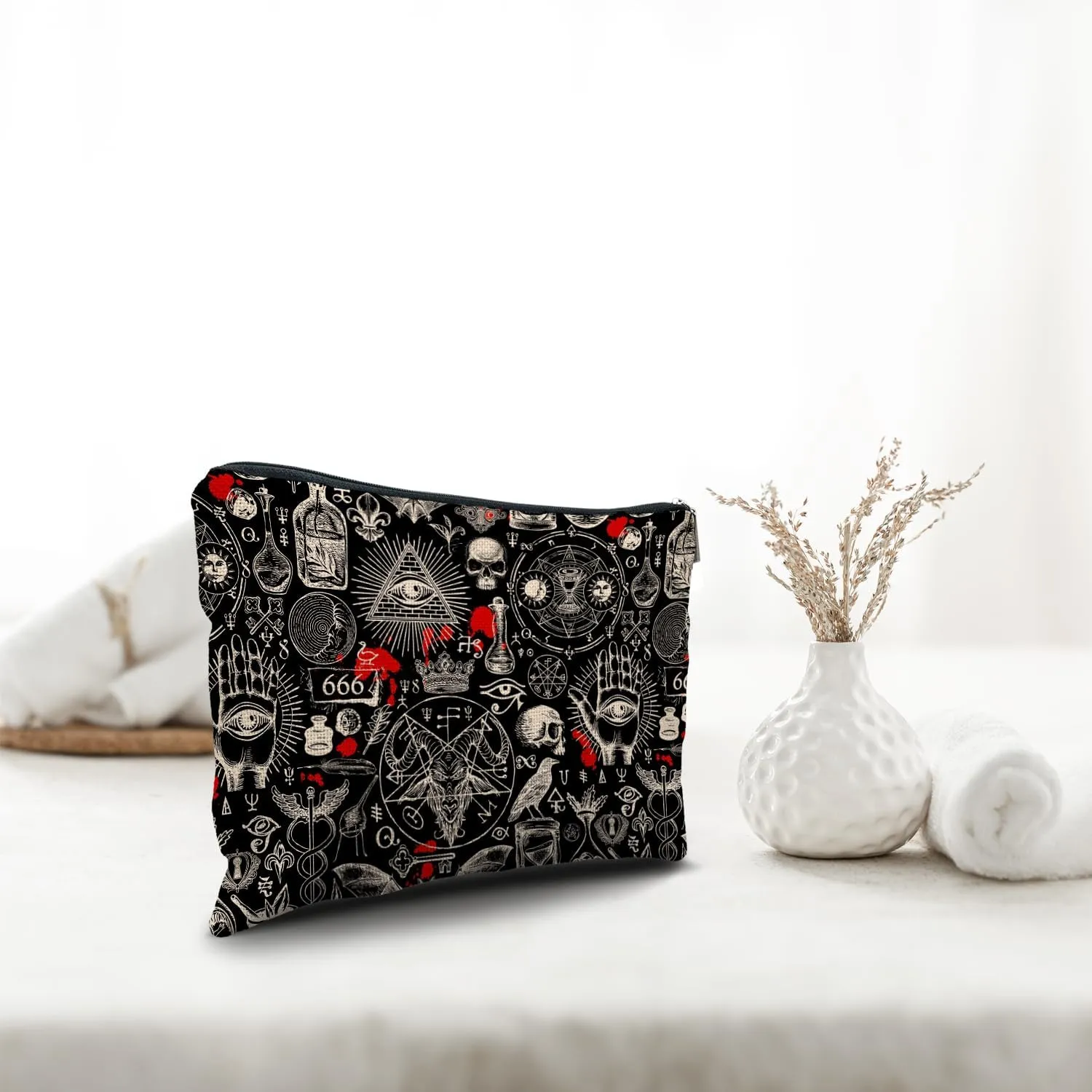 Nogrit Gothic Black Makeup Bag - Retro Black Small Cosmetic Makeup Bag for Purse, Gothic Gifts for Women