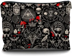 Nogrit Gothic Black Makeup Bag - Retro Black Small Cosmetic Makeup Bag for Purse, Gothic Gifts for Women