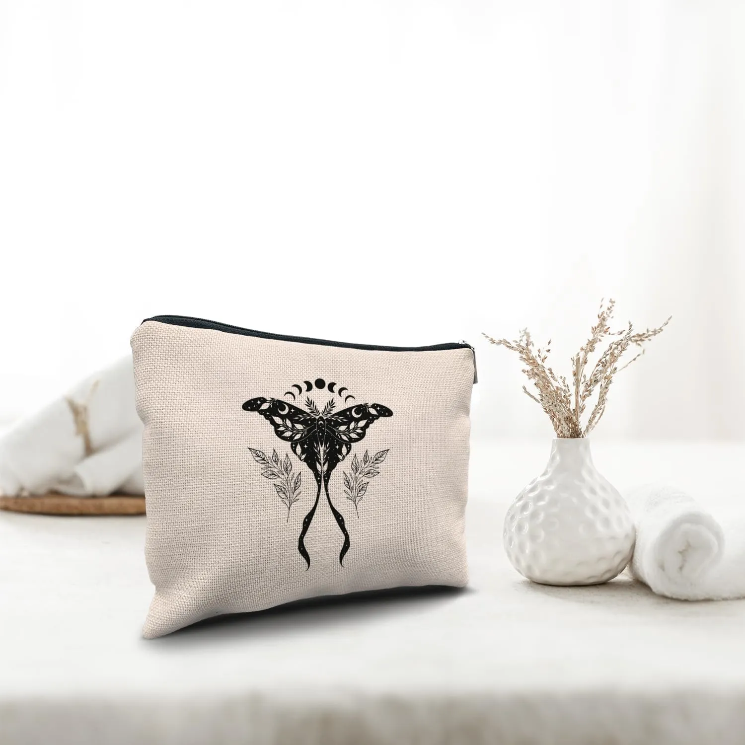 Nogrit Mystical Moon Luna Moth Witchy Makeup Bag Cosmetic Bags for Women, Witchy Gifts for Women, Witch Stuff, Witchcraft Gifts Small Makeup Cosmetic Bag for Purse