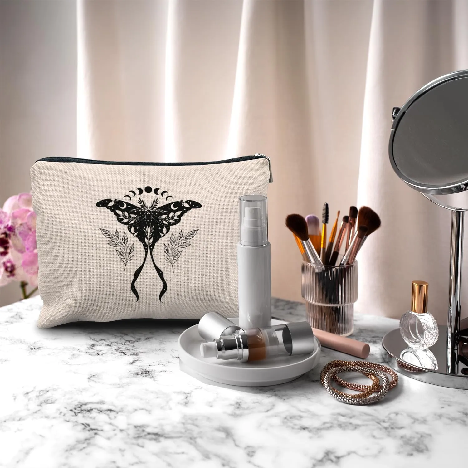 Nogrit Mystical Moon Luna Moth Witchy Makeup Bag Cosmetic Bags for Women, Witchy Gifts for Women, Witch Stuff, Witchcraft Gifts Small Makeup Cosmetic Bag for Purse