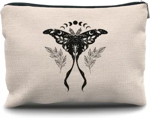 Nogrit Mystical Moon Luna Moth Witchy Makeup Bag Cosmetic Bags for Women, Witchy Gifts for Women, Witch Stuff, Witchcraft Gifts Small Makeup Cosmetic Bag for Purse