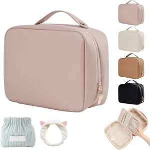 Obviously Multi-compartment Toiletry Cosmetics Bag, Travel Makeup Pouch for Women, Portable Water Resistant Versatile Large Capacity Makeup Organizer Bag (Pink)
