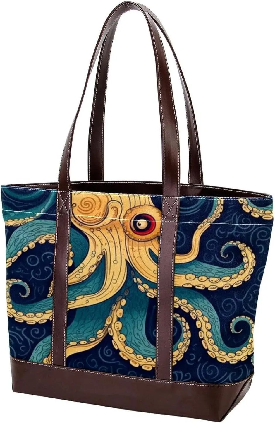 Ocean Octopus-1678 Tote Bags Durable Leather Canvas Purses and Handbags for Women Top Handle Shoulder Satchel Hobo Bags