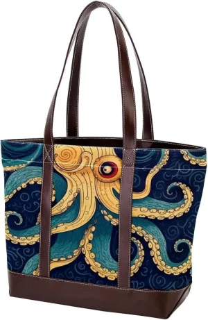 Ocean Octopus-1678 Tote Bags Durable Leather Canvas Purses and Handbags for Women Top Handle Shoulder Satchel Hobo Bags