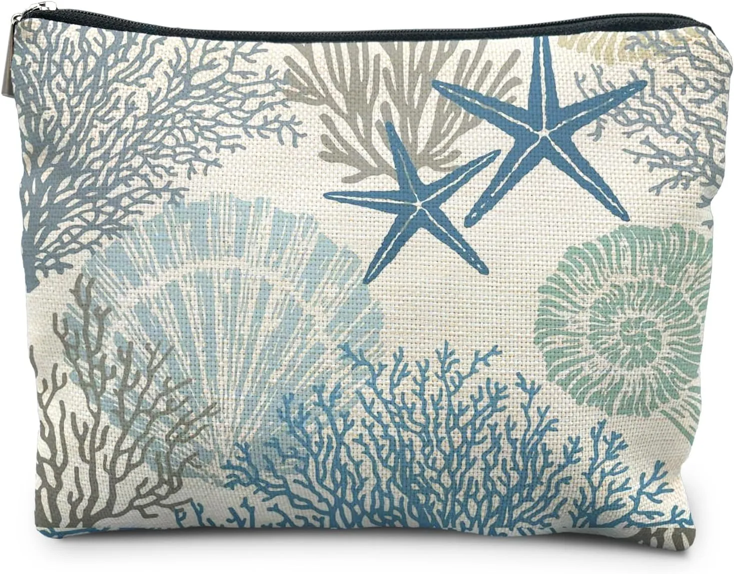 Ocean Starfish Coral Seashell Beach Makeup Bag, Marine Life Sea Animals Cosmetic Bags for Women, Beach Vacation Gifts, Ocean Themed Gifts