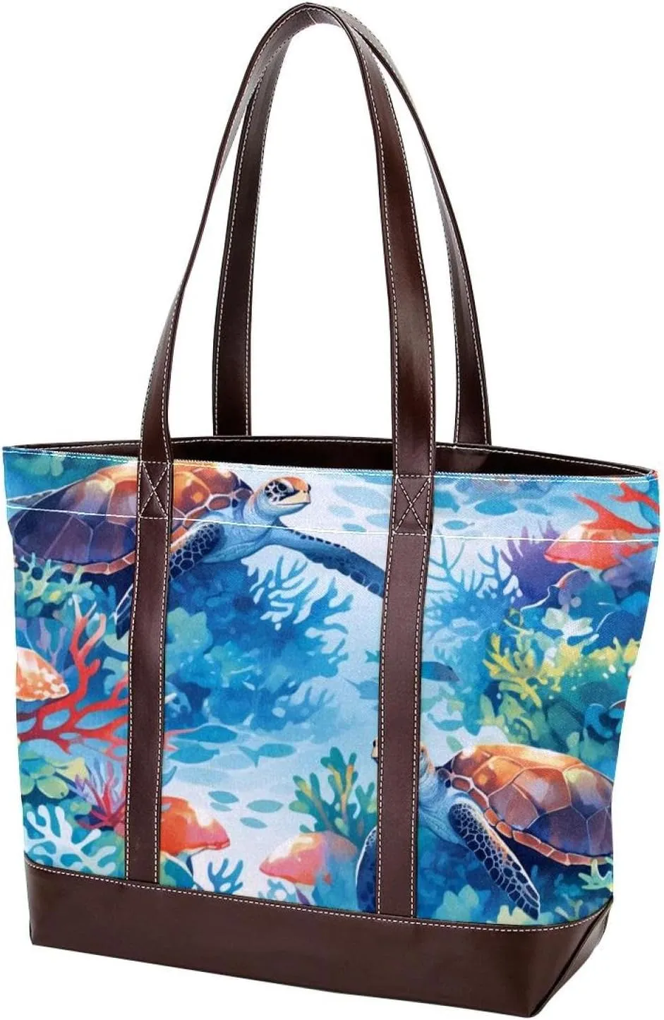 Ocean Turtle-223 Tote Bags Durable Leather Canvas Purses and Handbags for Women Top Handle Shoulder Satchel Hobo Bags
