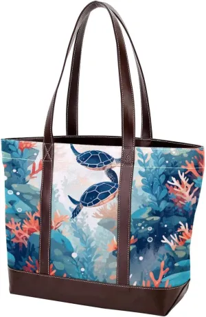 Ocean Turtle-241 Tote Bags Durable Leather Canvas Purses and Handbags for Women Top Handle Shoulder Satchel Hobo Bags