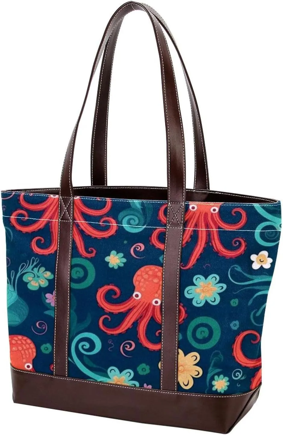 Octopus Art-1606 Tote Bags Durable Leather Canvas Purses and Handbags for Women Top Handle Shoulder Satchel Hobo Bags