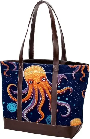 Octopus Art-1609 Tote Bags Durable Leather Canvas Purses and Handbags for Women Top Handle Shoulder Satchel Hobo Bags