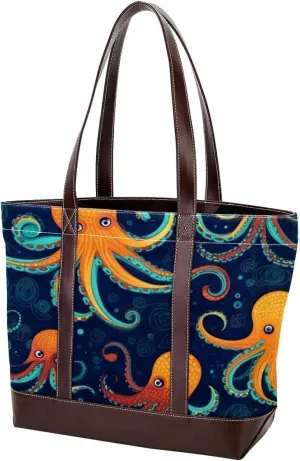 Octopus Art-1615 Tote Bags Durable Leather Canvas Purses and Handbags for Women Top Handle Shoulder Satchel Hobo Bags