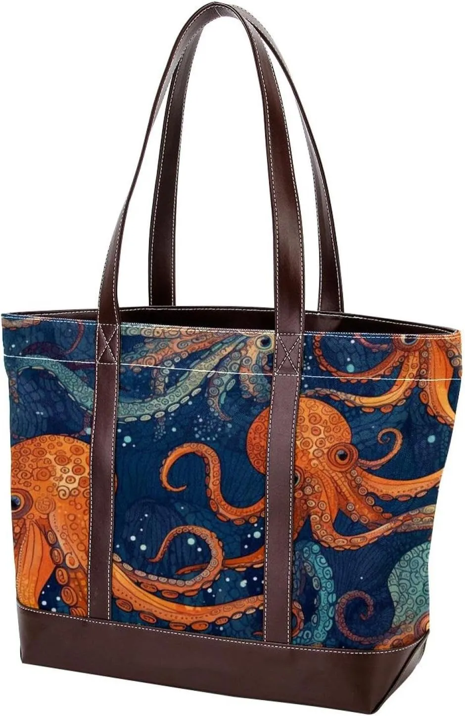 Octopus Art-1642 Tote Bags Durable Leather Canvas Purses and Handbags for Women Top Handle Shoulder Satchel Hobo Bags