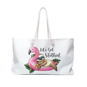 Personalised/Non-Personalised Weekender Bag, Sloth, Quote, Let's Get Slothed, Large Weekender Bag, Beach Bag, Book Bag