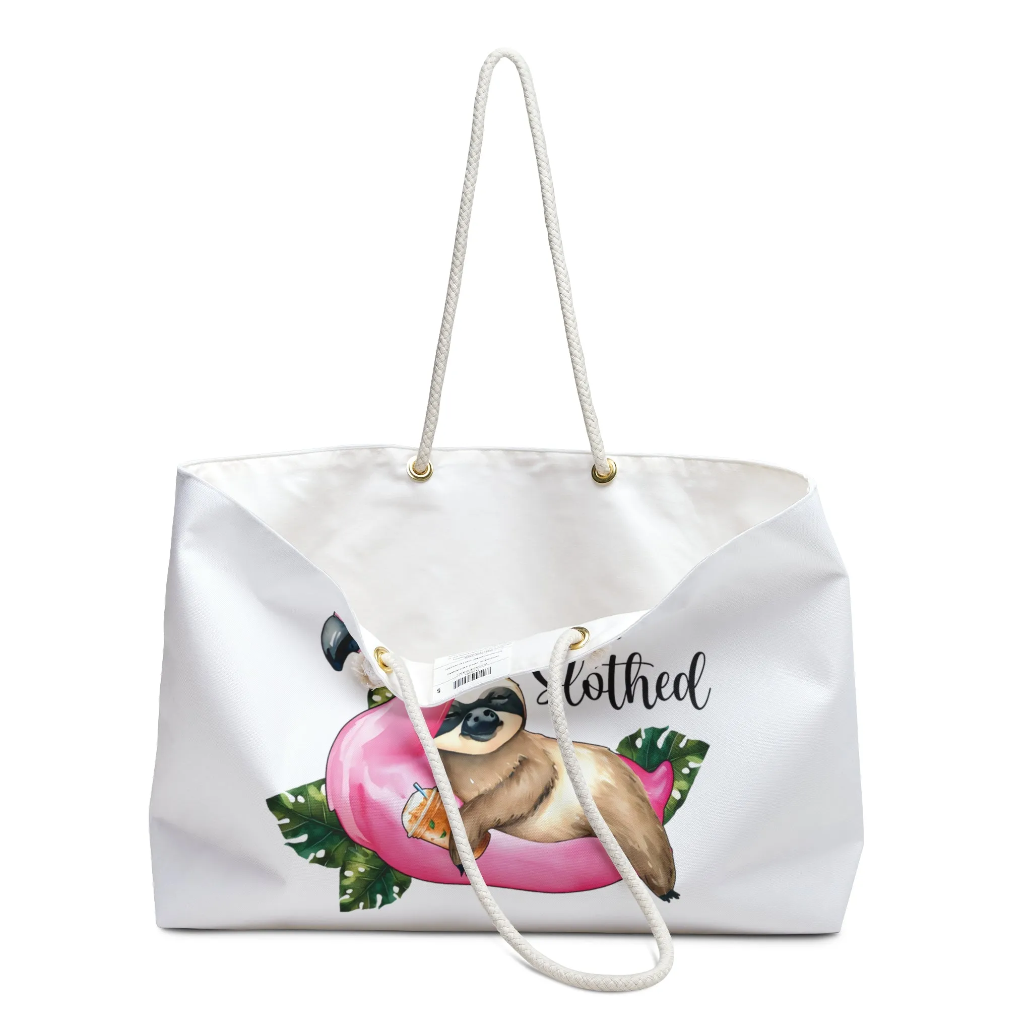 Personalised/Non-Personalised Weekender Bag, Sloth, Quote, Let's Get Slothed, Large Weekender Bag, Beach Bag, Book Bag