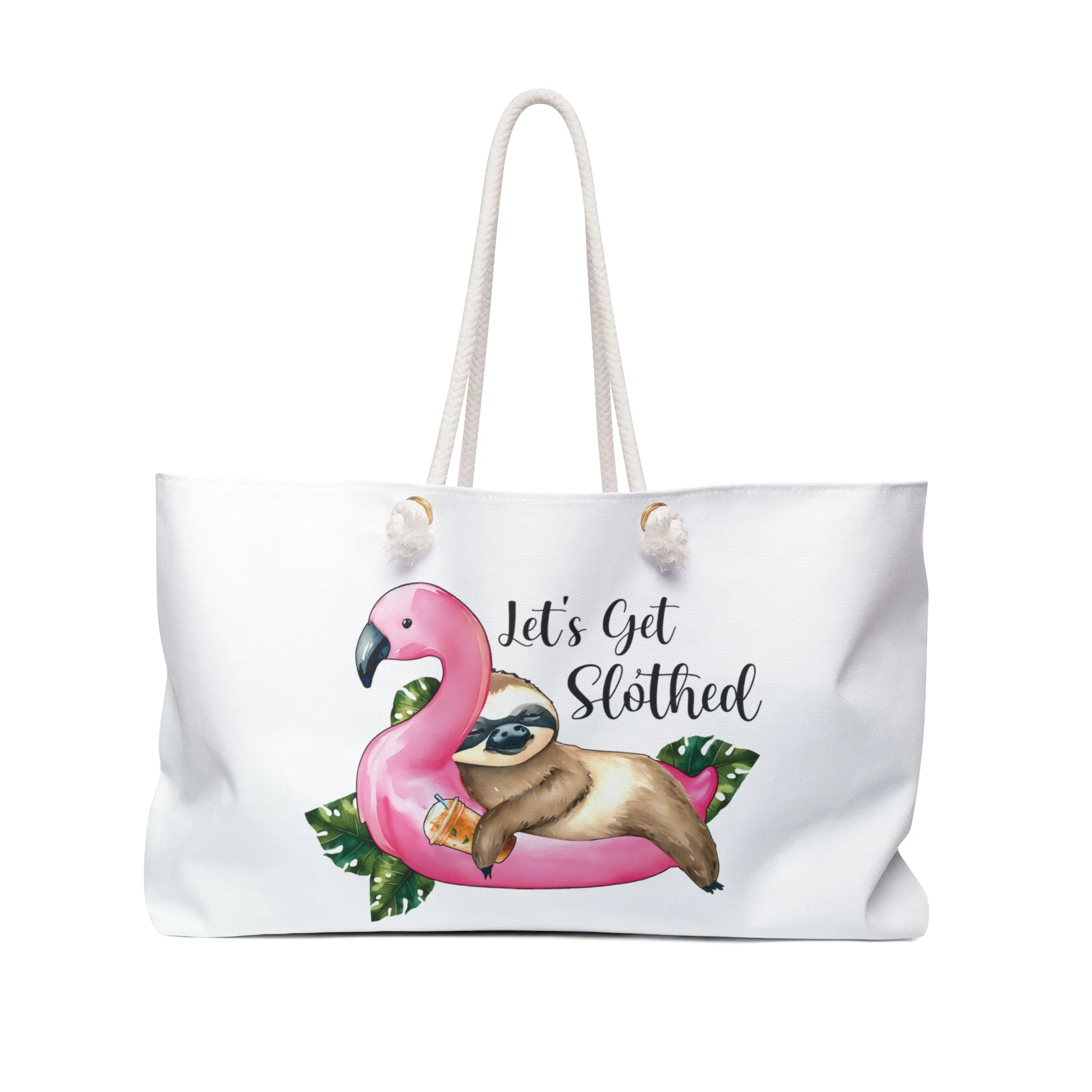 Personalised/Non-Personalised Weekender Bag, Sloth, Quote, Let's Get Slothed, Large Weekender Bag, Beach Bag, Book Bag