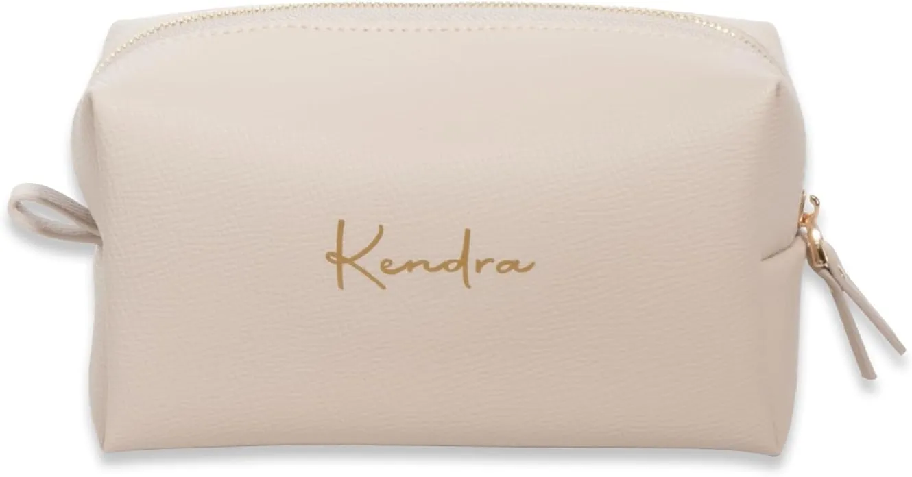 Personalized Bridesmaid Makeup Bag, Customized Wedding Gift, Toiletry Bag, Bridal Shower, Bachelorette (Beige)