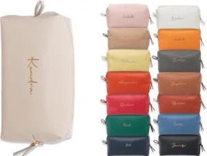 Personalized Bridesmaid Makeup Bag, Customized Wedding Gift, Toiletry Bag, Bridal Shower, Bachelorette (Beige)