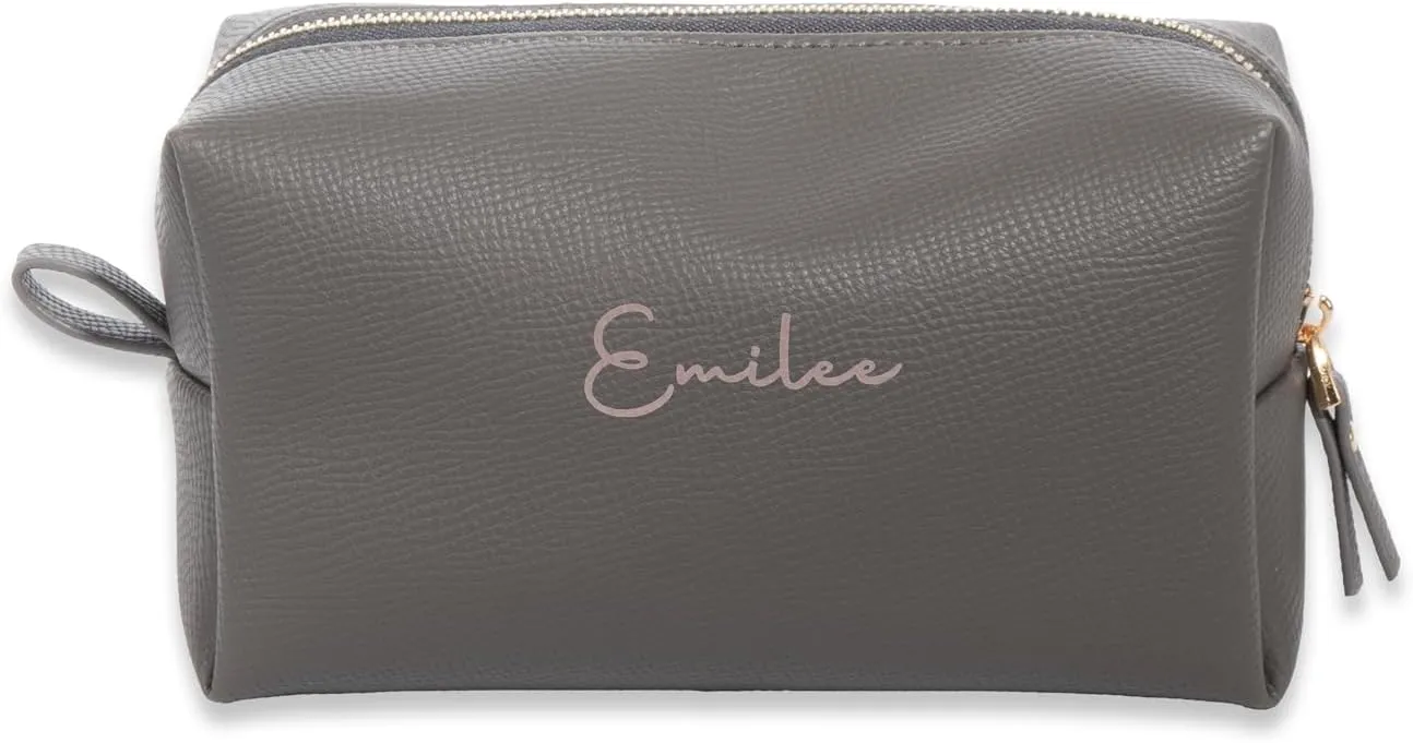 Personalized Bridesmaid Makeup Bag, Customized Wedding Gift, Toiletry Bag, Bridal Shower, Bachelorette (Dark Gray)