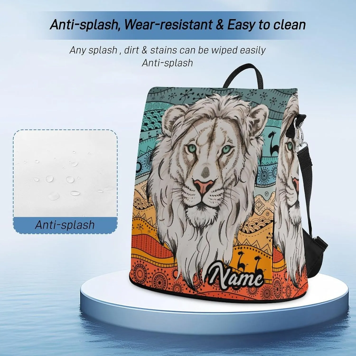 Personalized Waterproof Backpack African Animal Lion Boho Casual Bags for Women Anti-theft Daypacks with Name Custom Fashion Versatile Bag