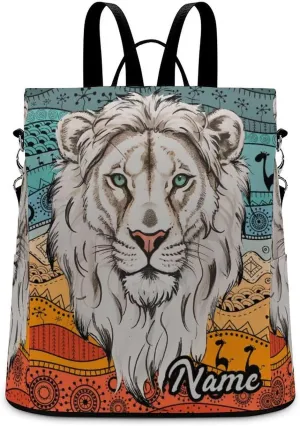 Personalized Waterproof Backpack African Animal Lion Boho Casual Bags for Women Anti-theft Daypacks with Name Custom Fashion Versatile Bag