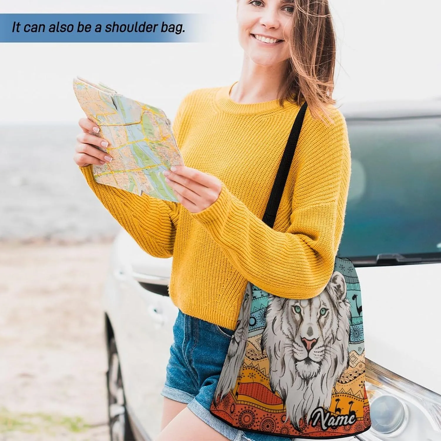 Personalized Waterproof Backpack African Animal Lion Boho Casual Bags for Women Anti-theft Daypacks with Name Custom Fashion Versatile Bag