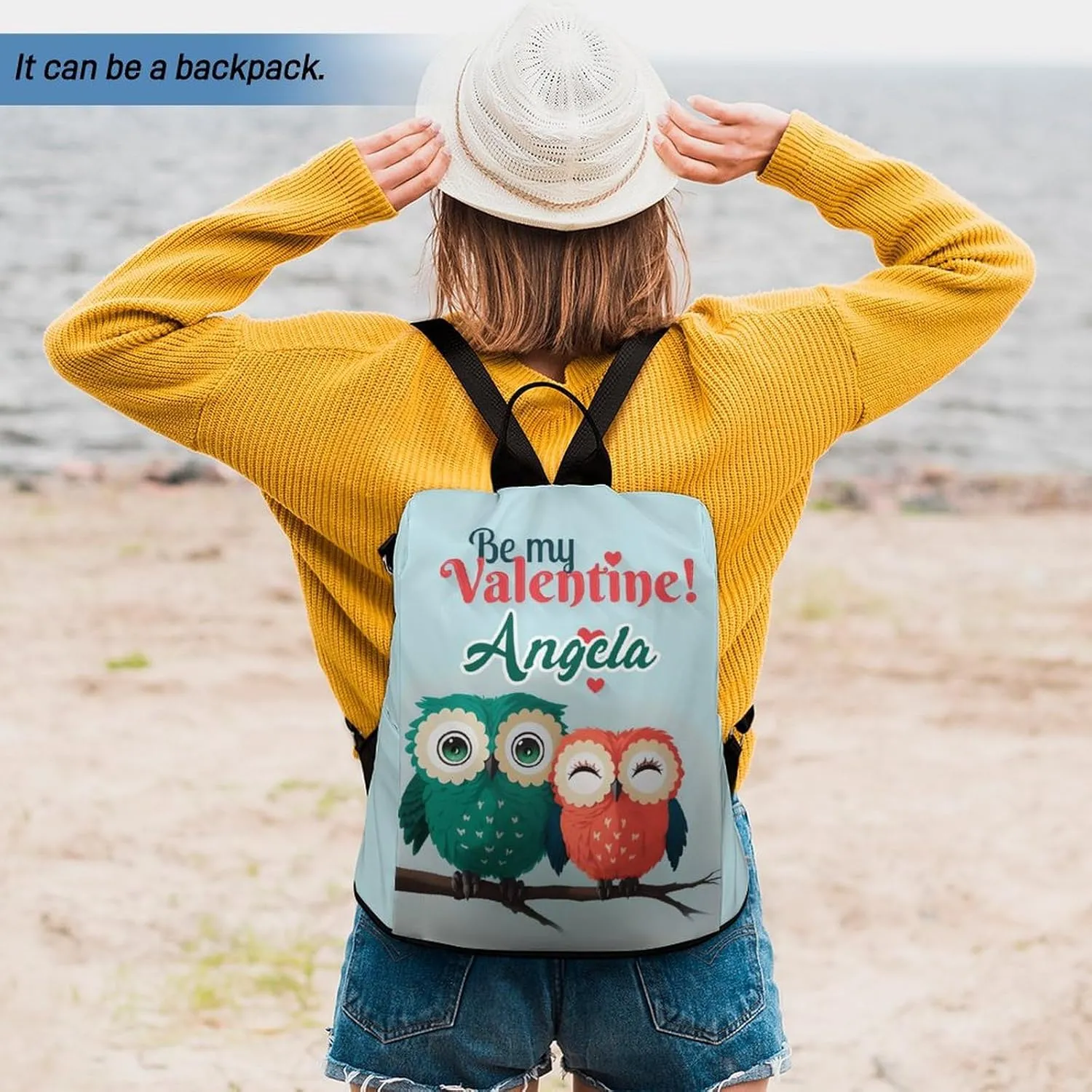Personalized Waterproof Backpack Couple Owl Valentine Casual Bags for Women Anti-theft Daypacks with Name Custom Fashion Versatile Bag
