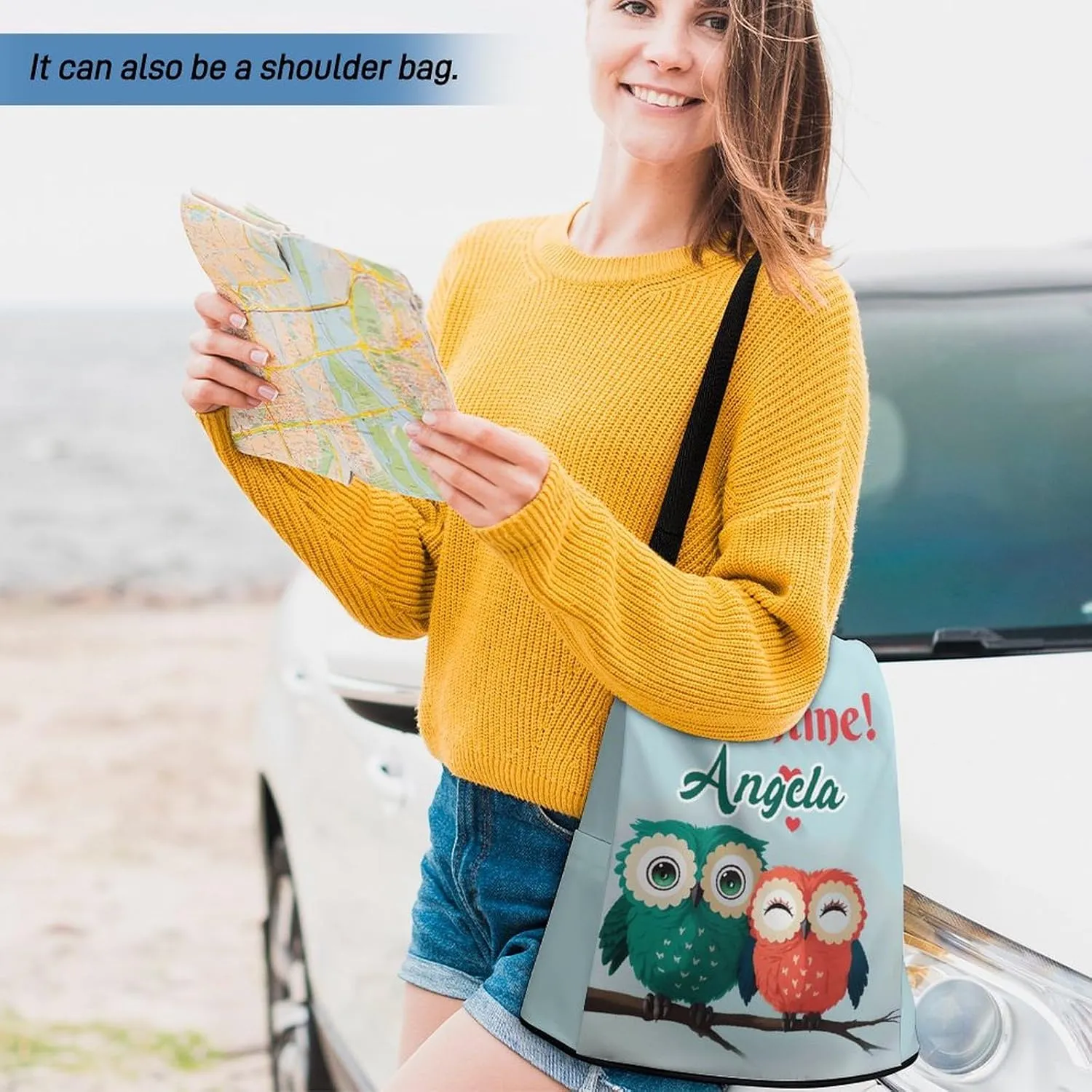 Personalized Waterproof Backpack Couple Owl Valentine Casual Bags for Women Anti-theft Daypacks with Name Custom Fashion Versatile Bag