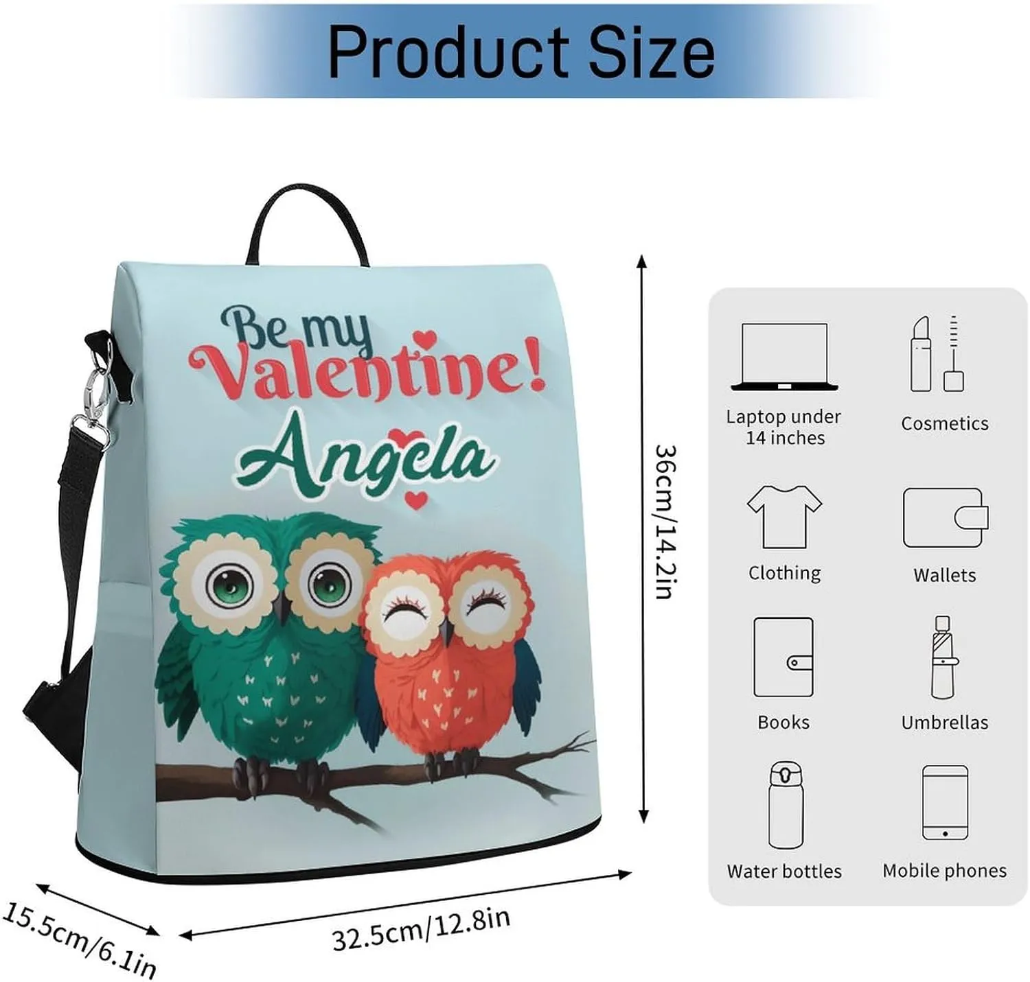 Personalized Waterproof Backpack Couple Owl Valentine Casual Bags for Women Anti-theft Daypacks with Name Custom Fashion Versatile Bag