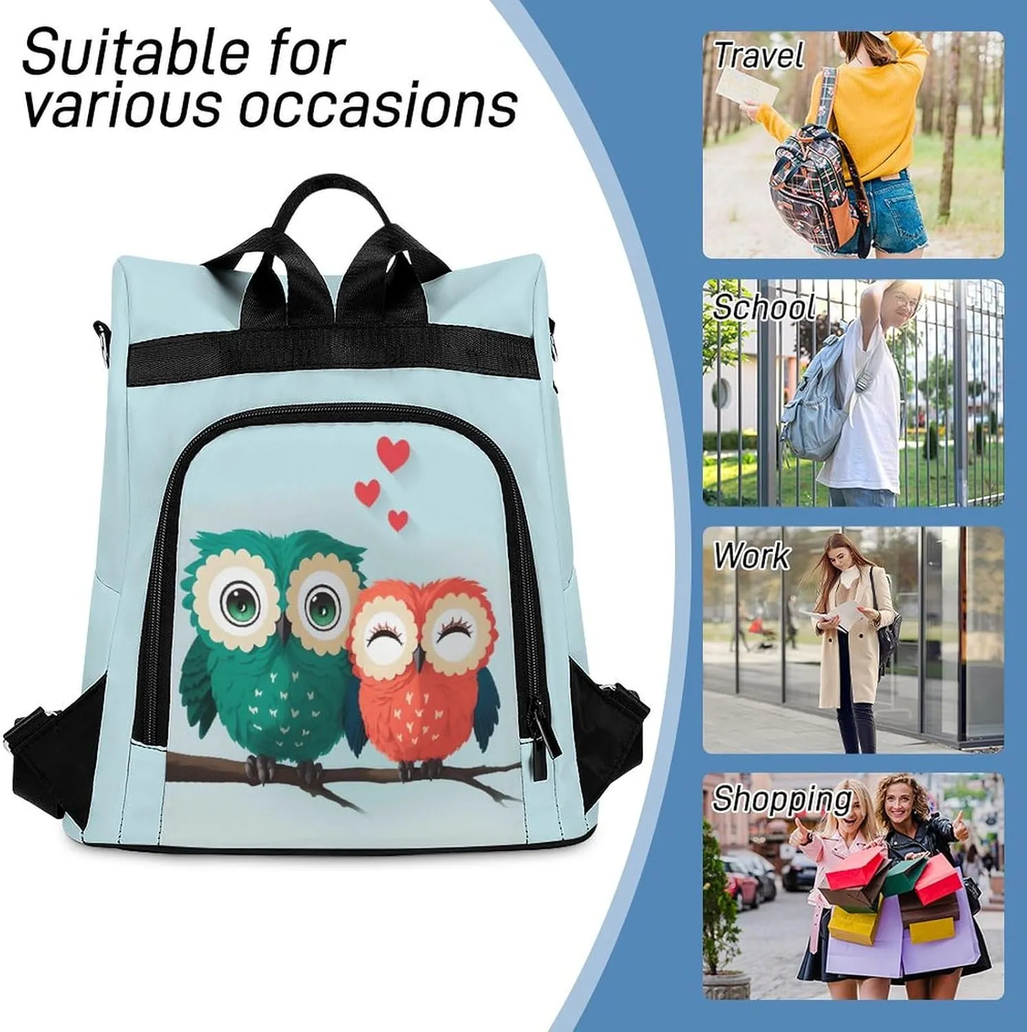 Personalized Waterproof Backpack Couple Owl Valentine Casual Bags for Women Anti-theft Daypacks with Name Custom Fashion Versatile Bag