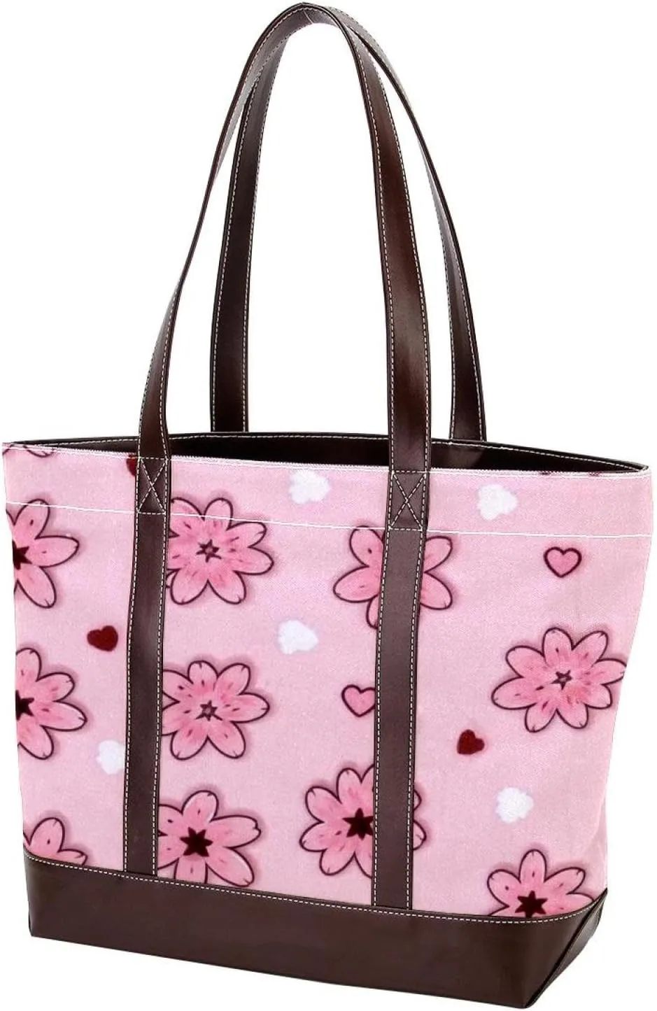 Pink Cherry Blossoms Tote Bags Durable Leather Canvas Purses and Handbags for Women Top Handle Shoulder Satchel Hobo Bags
