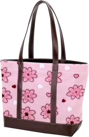 Pink Cherry Blossoms Tote Bags Durable Leather Canvas Purses and Handbags for Women Top Handle Shoulder Satchel Hobo Bags
