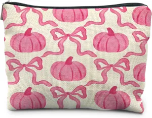 Pink Preppy Makeup Bag - Coquette Bow Pumpkin Cosmetic Bags for Women, Girly & Preppy Stuff