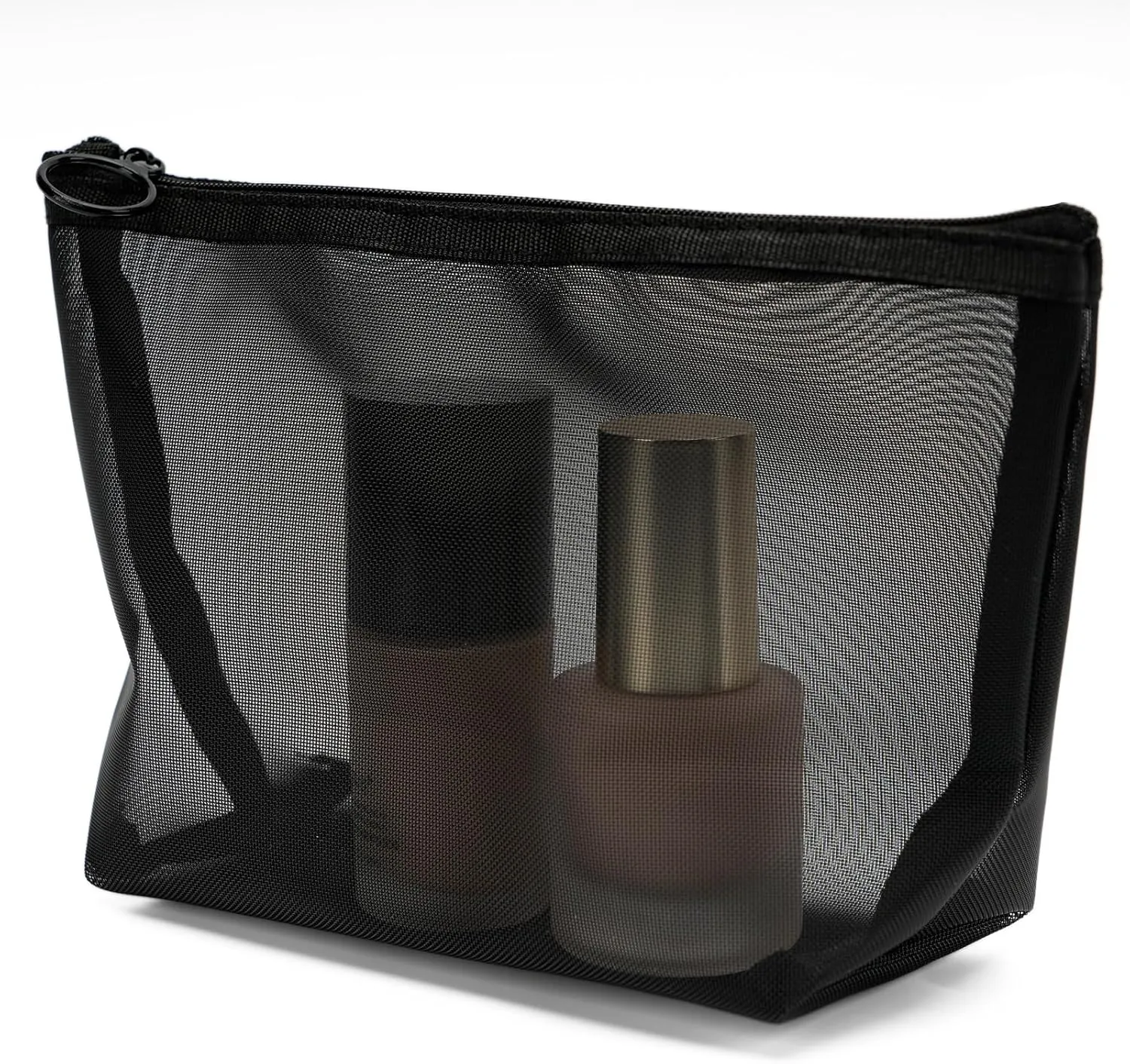 Portable Mesh Makeup Bag with Zipper Small Travel Toiletry Bag Lightweight Cosmetic Pouch (Black 3 Piece Set)