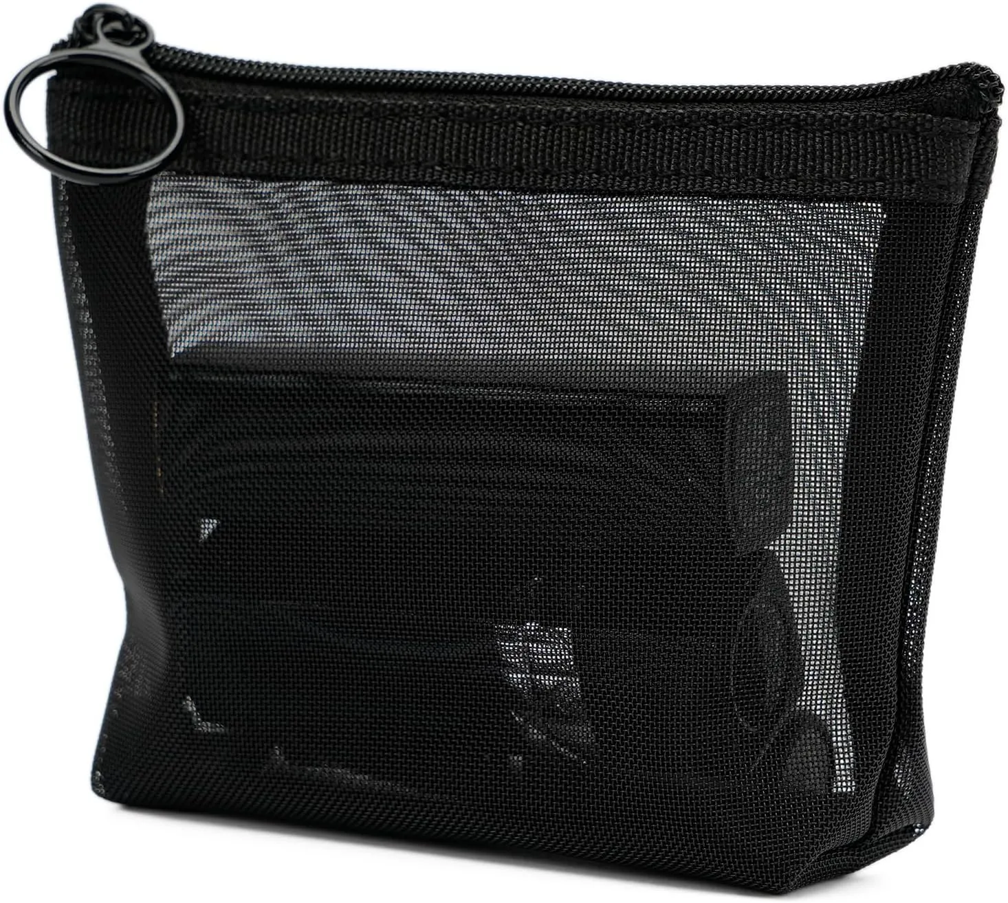Portable Mesh Makeup Bag with Zipper Small Travel Toiletry Bag Lightweight Cosmetic Pouch (Black 3 Piece Set)