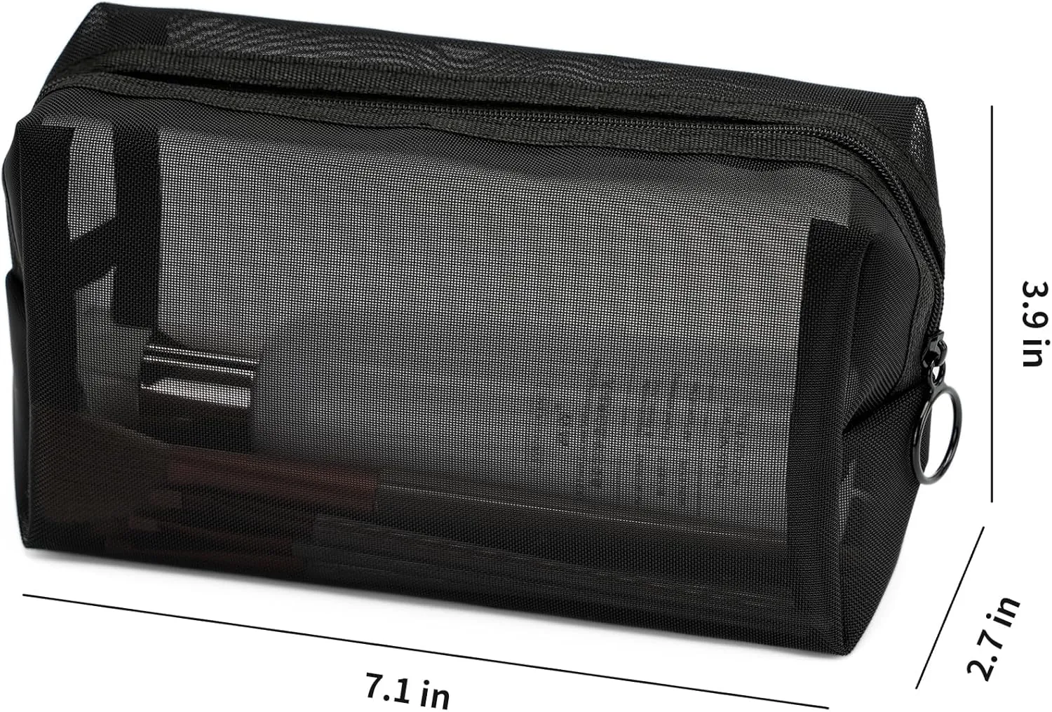 Portable Mesh Makeup Bag with Zipper Small Travel Toiletry Bag Lightweight Cosmetic Pouch (Black Square)