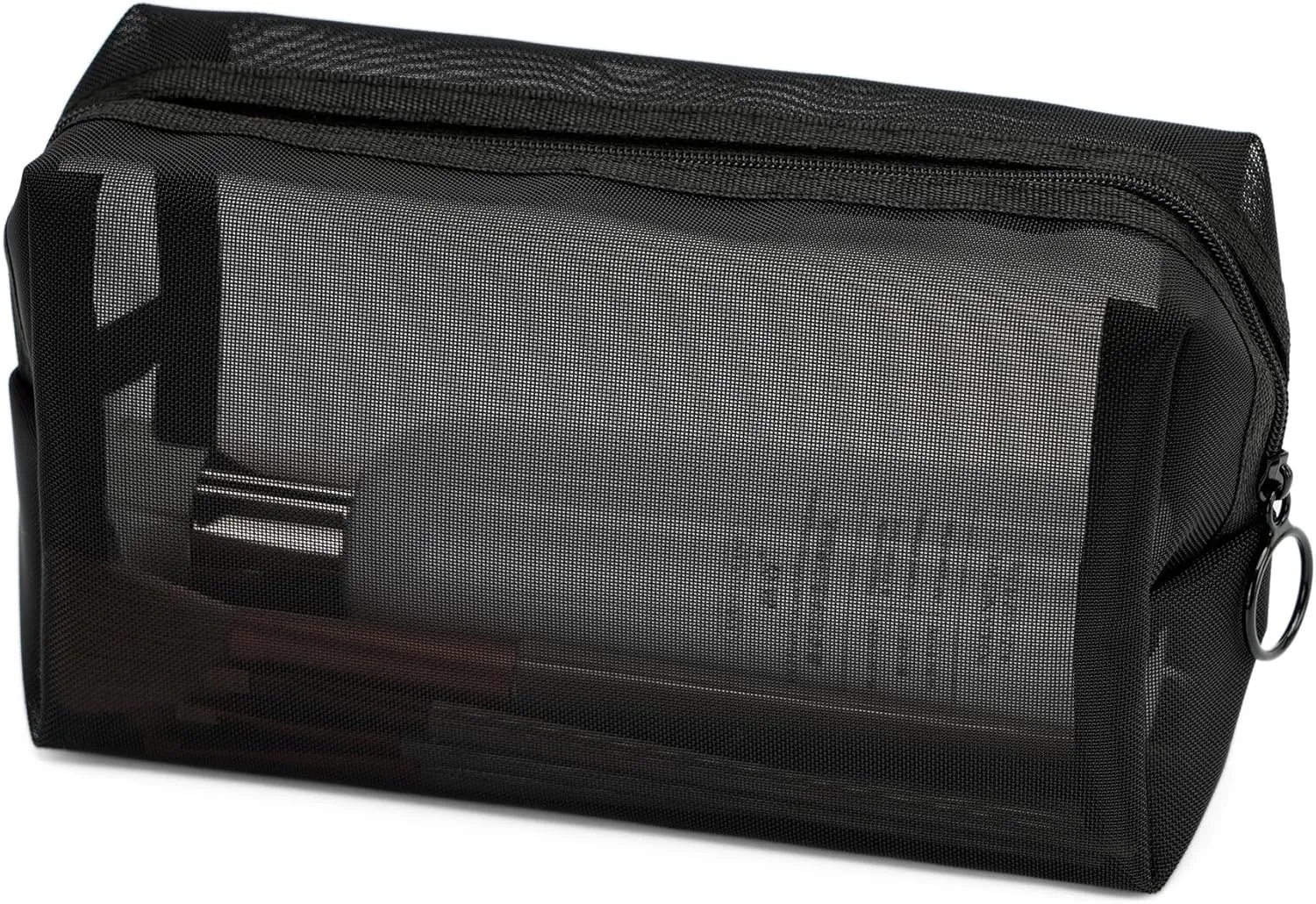 Portable Mesh Makeup Bag with Zipper Small Travel Toiletry Bag Lightweight Cosmetic Pouch (Black Square)